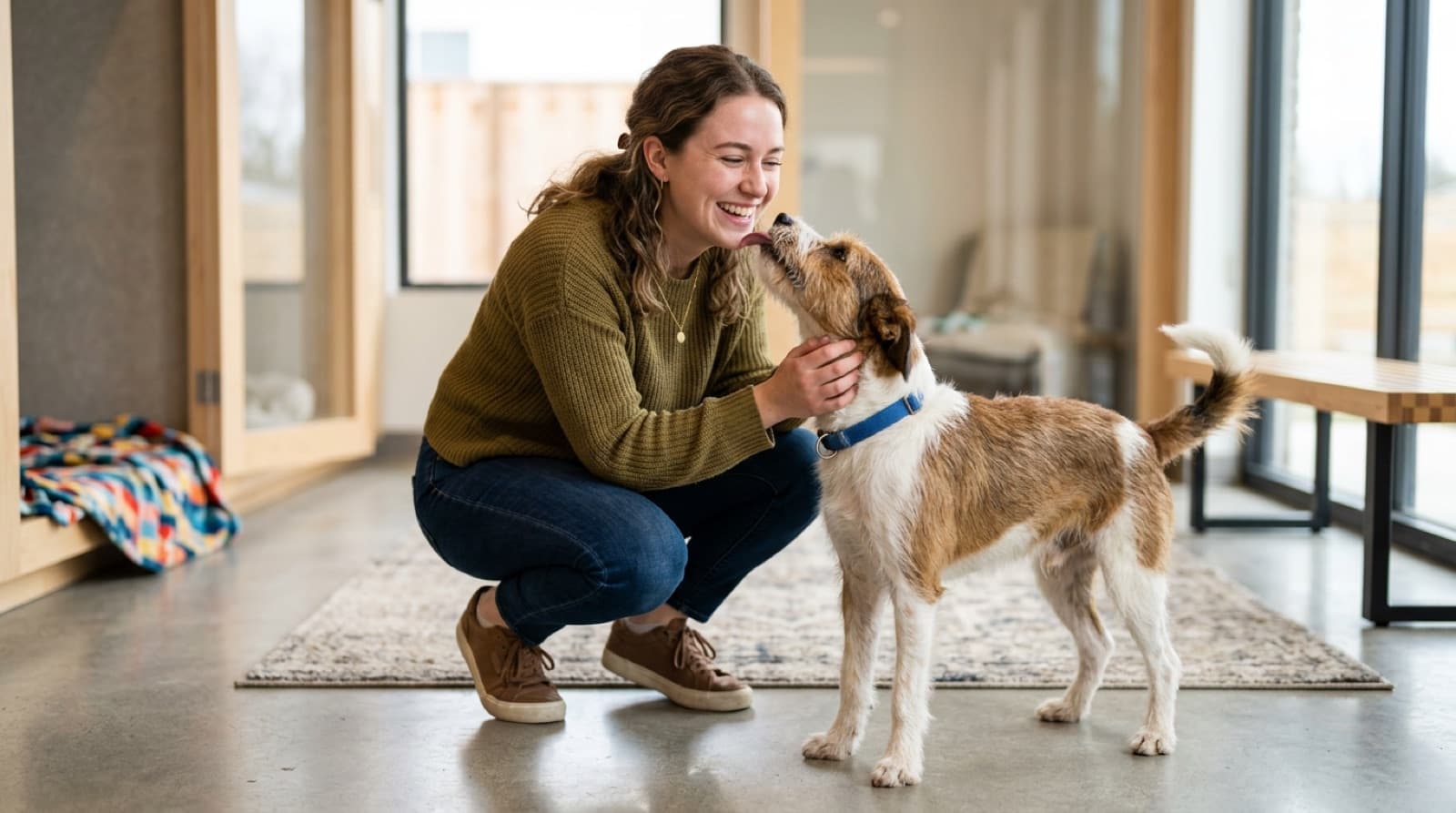 A person meeting an adoptable rescue dog at a Toronto shelter