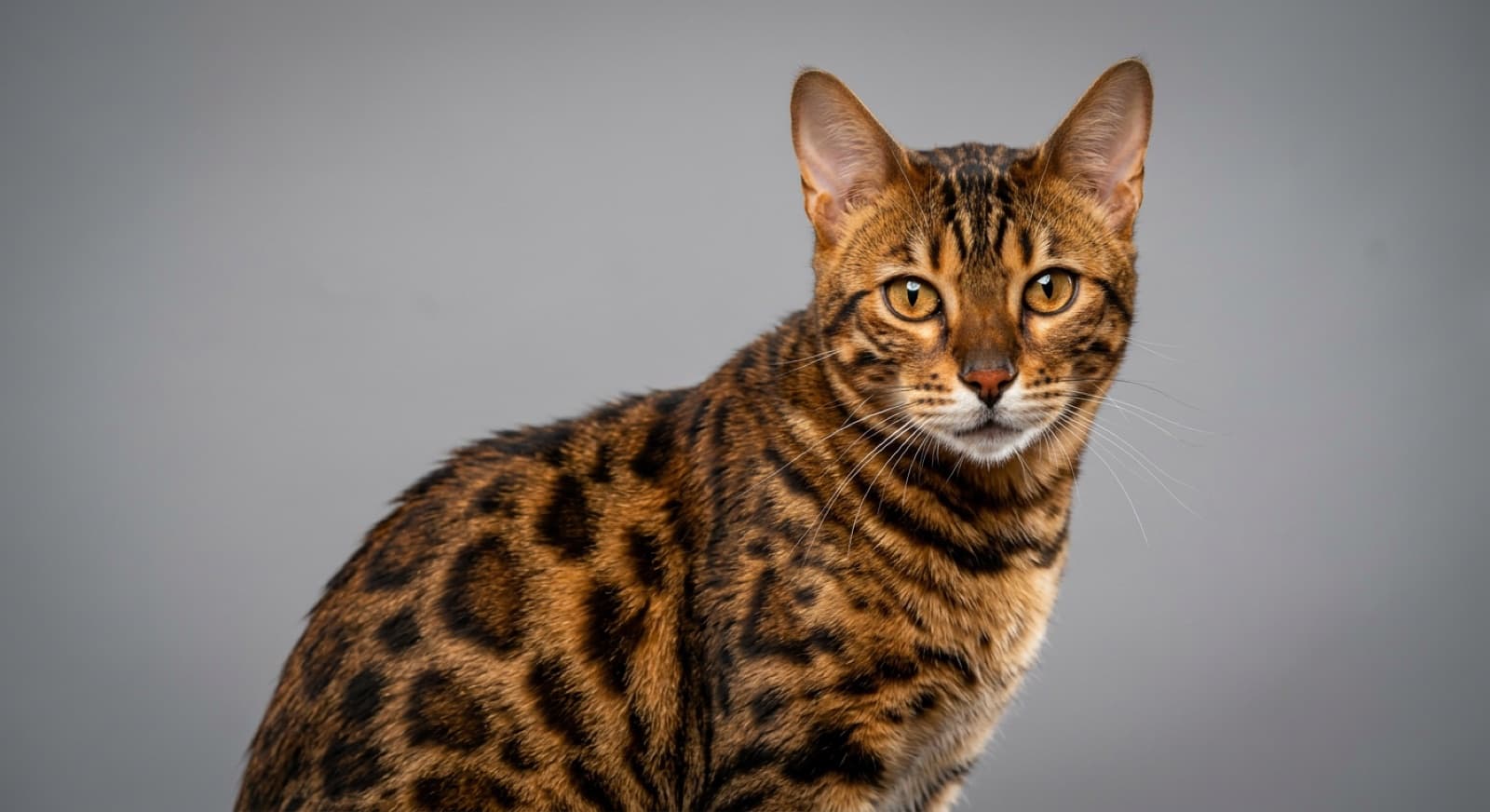 A rosetted brown Bengal cat sitting on a Calgary apartment windowsill, the recognisable wild-looking but legal SBT F4-plus domestic cat that ethical Canadian breeders sell with TICA paperwork