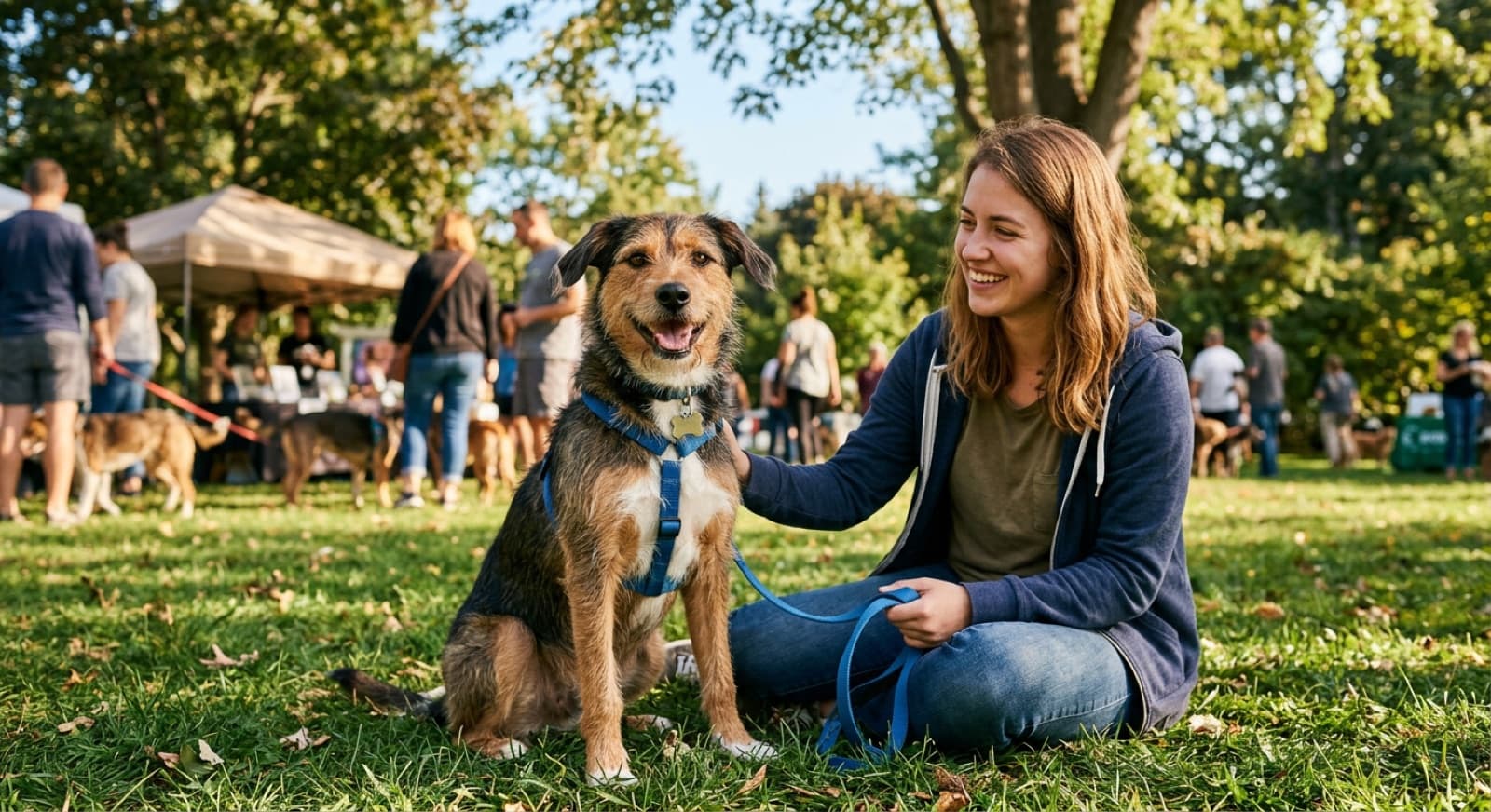A friendly adoptable rescue dog at a Toronto adoption meet-and-greet