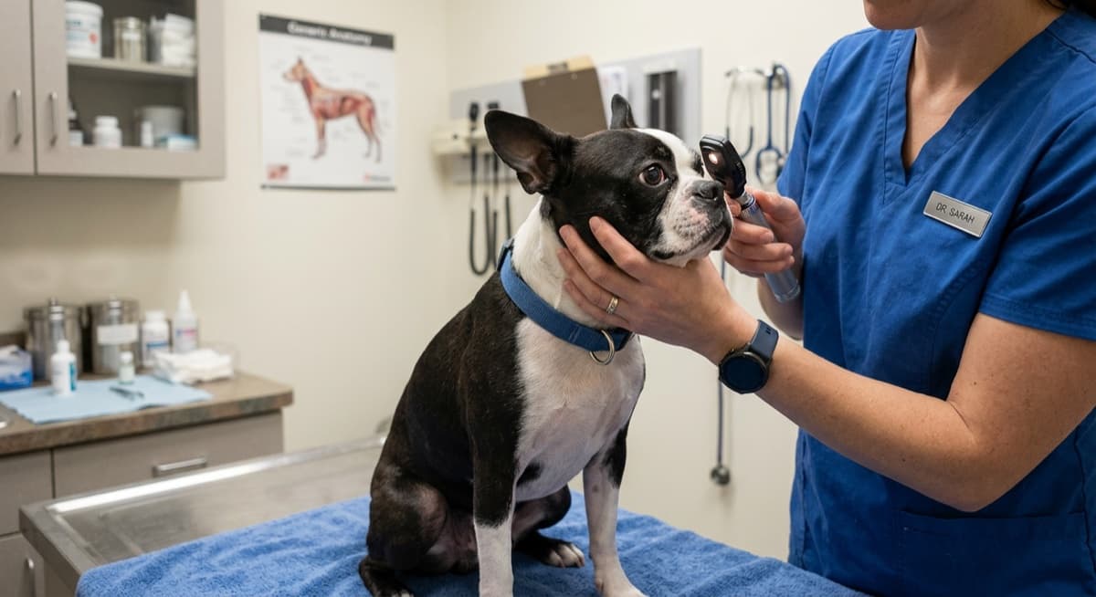 A Boston Terrier at a Toronto veterinary clinic