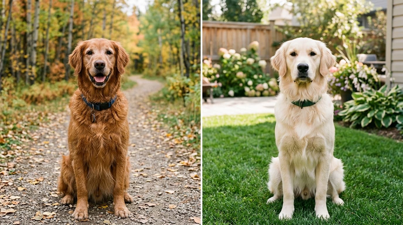 Golden Retriever comparison — rescue Golden Retriever and breeder Golden Retriever side-by-side