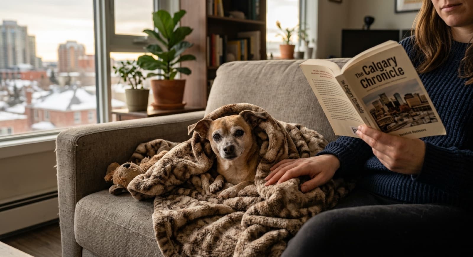 A Chihuahua curled up next to its owner on a Calgary couch, showing the breed's intense velcro bond and single-person devotion