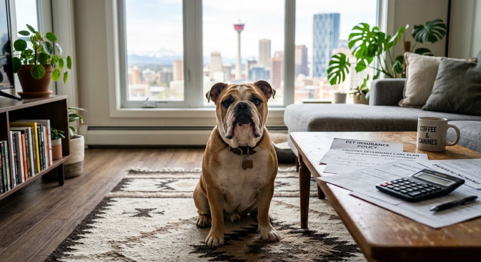 An English Bulldog at a Calgary veterinary clinic illustrating the breed’s lifetime medical cost reality
