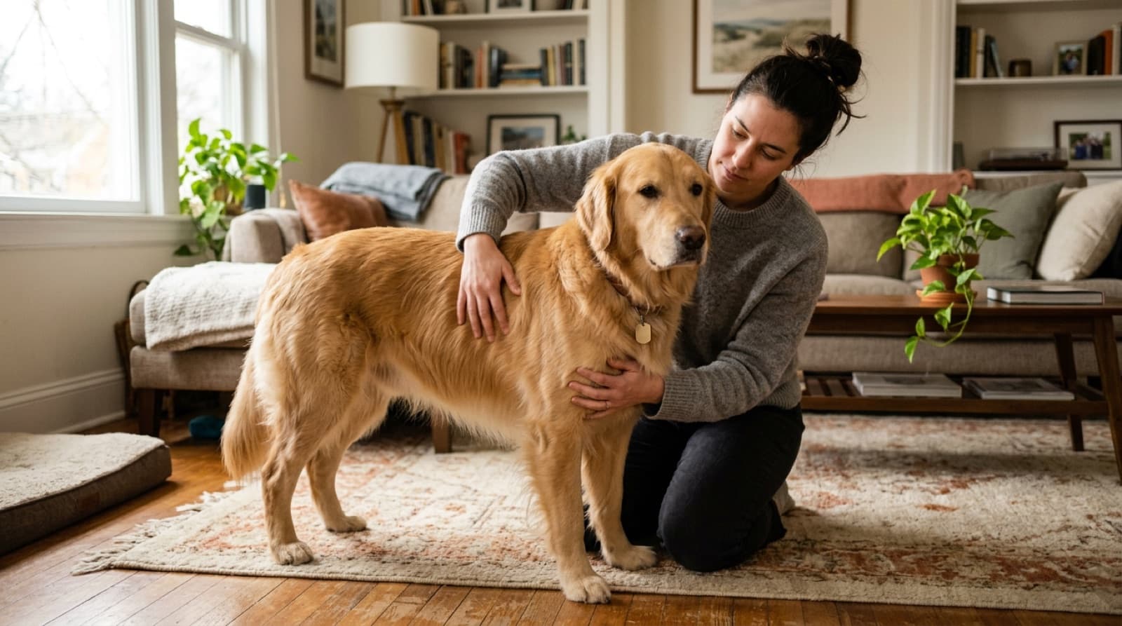 A Golden Retriever being examined at a Montreal veterinary clinic