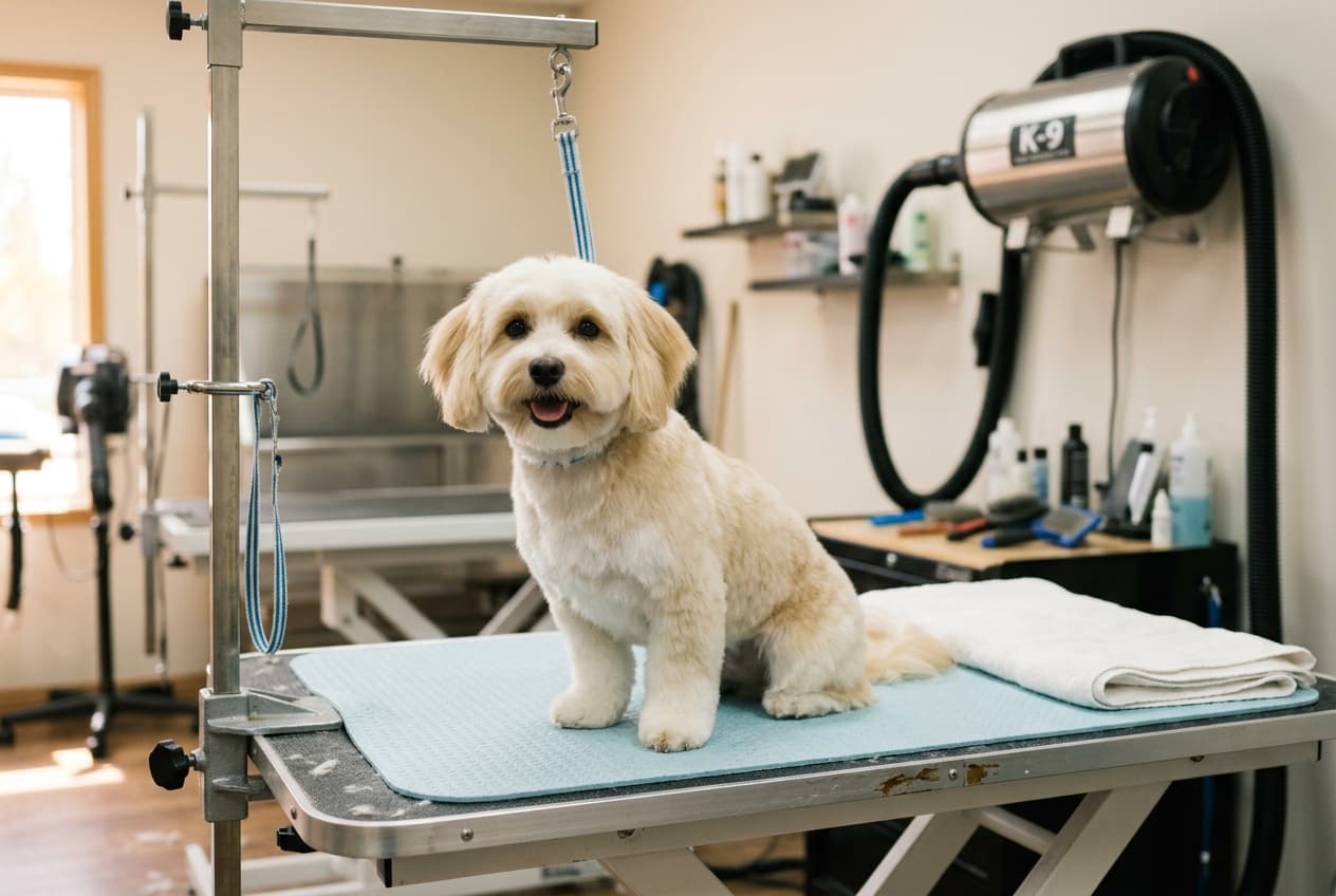 Calgary Havanese in a fresh puppy cut after a professional grooming appointment, showing the practical maintenance choice most owners pick