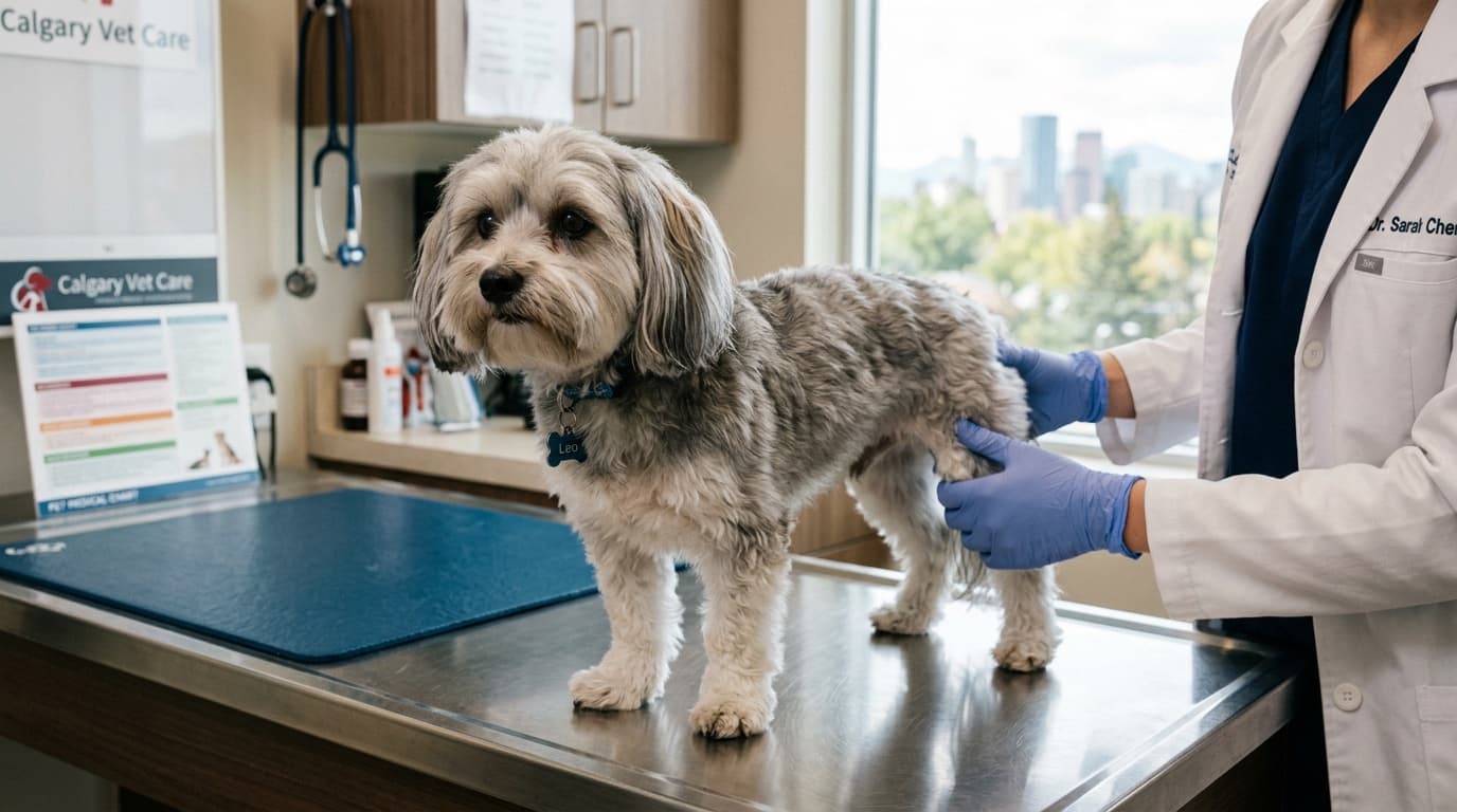 Calgary Havanese being examined at a veterinary clinic, showing the regular vet visits the breed needs