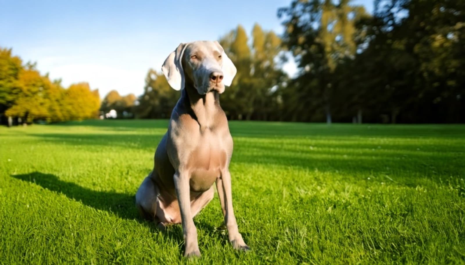 A healthy silver-grey Weimaraner on green grass in Ottawa
