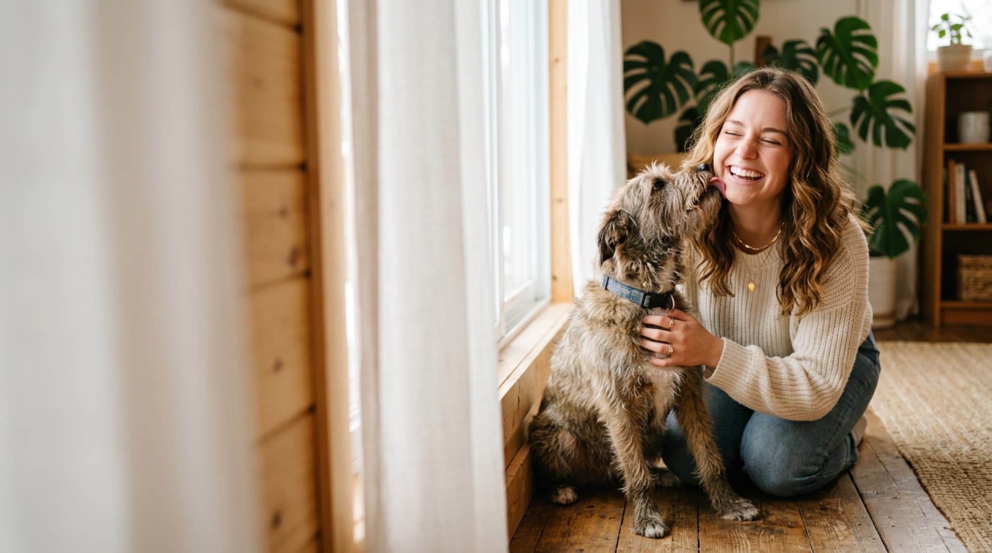 Adopter meeting her new rescue dog at a Canadian shelter