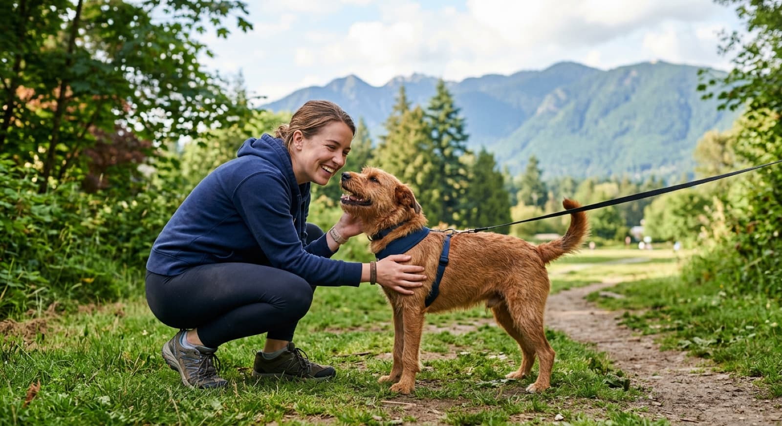 A new adopter meeting a rescue dog at a Vancouver adoption event