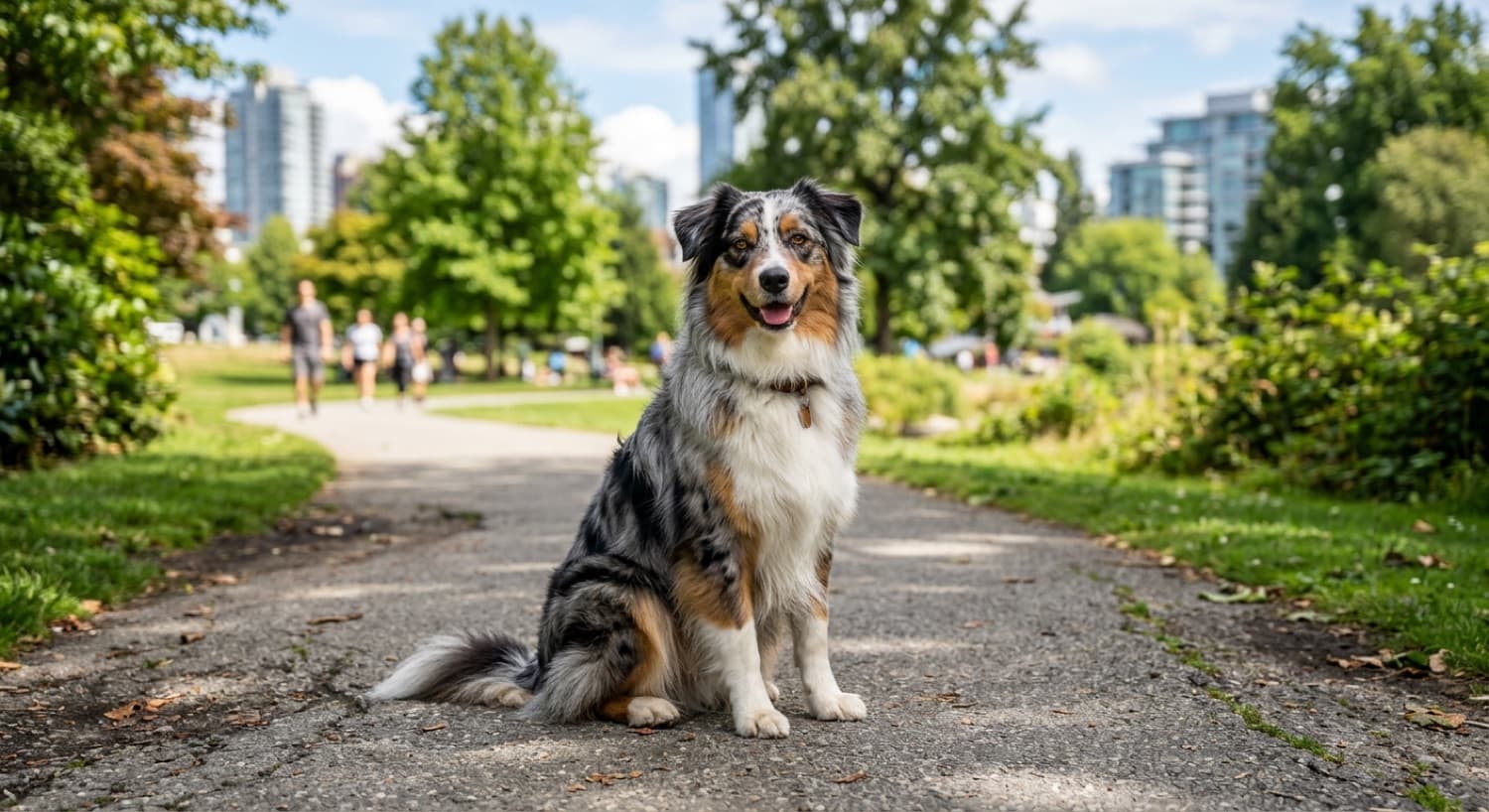 An Australian Shepherd in the snow on an Ottawa trail