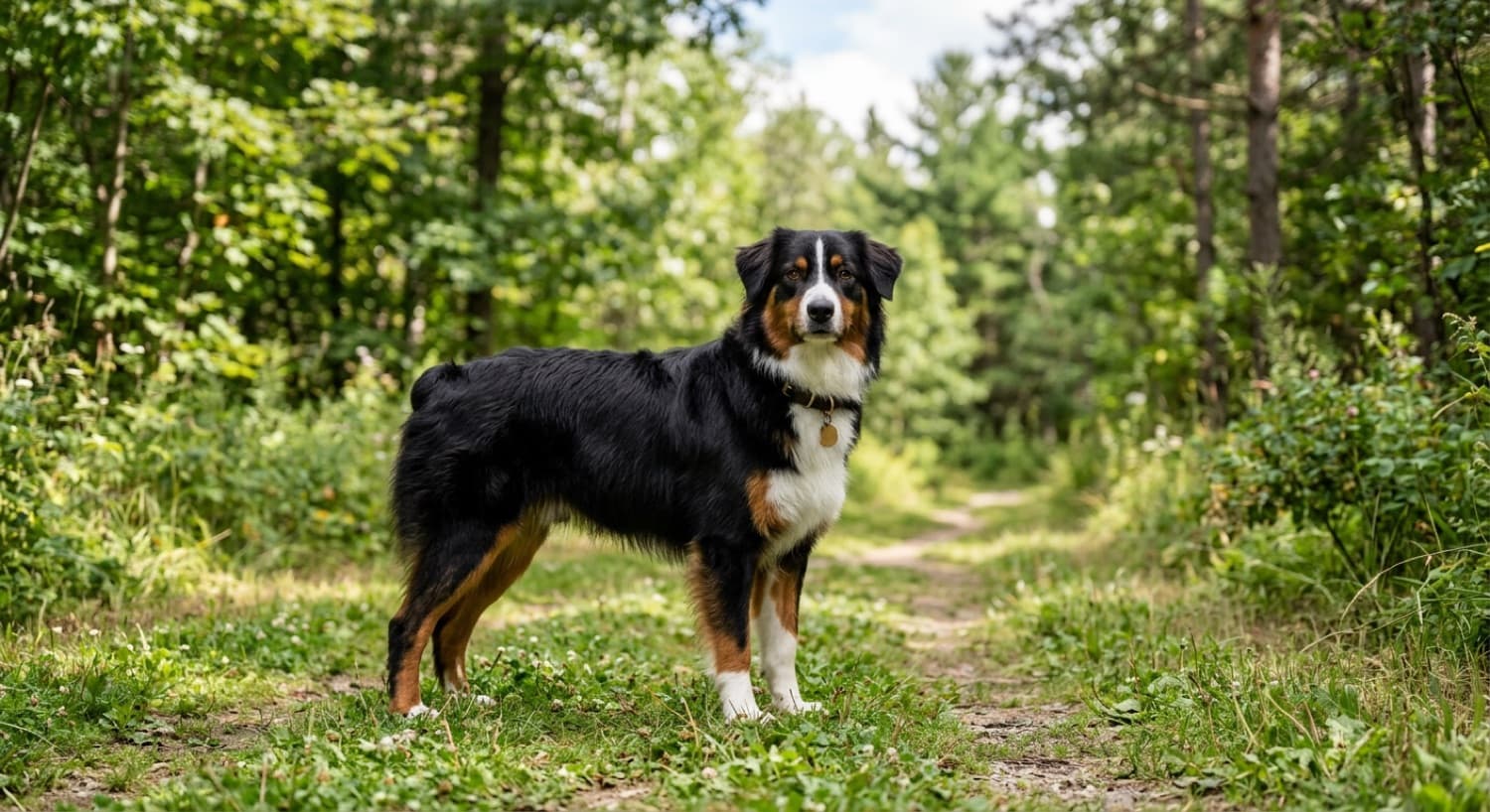 A healthy Australian Shepherd on an Ottawa trail