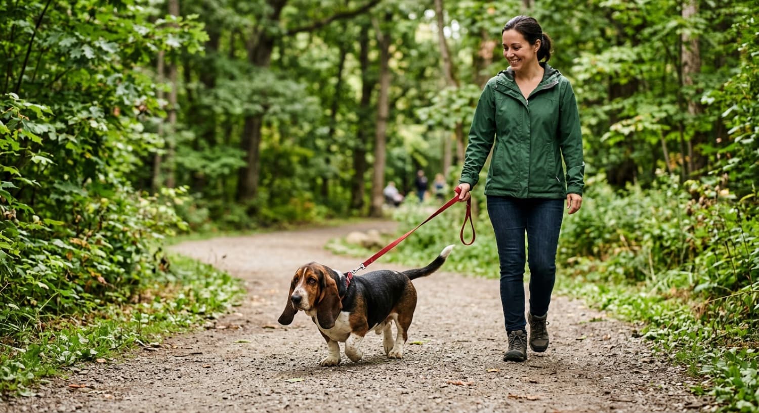 A Basset Hound on a walk in Ottawa