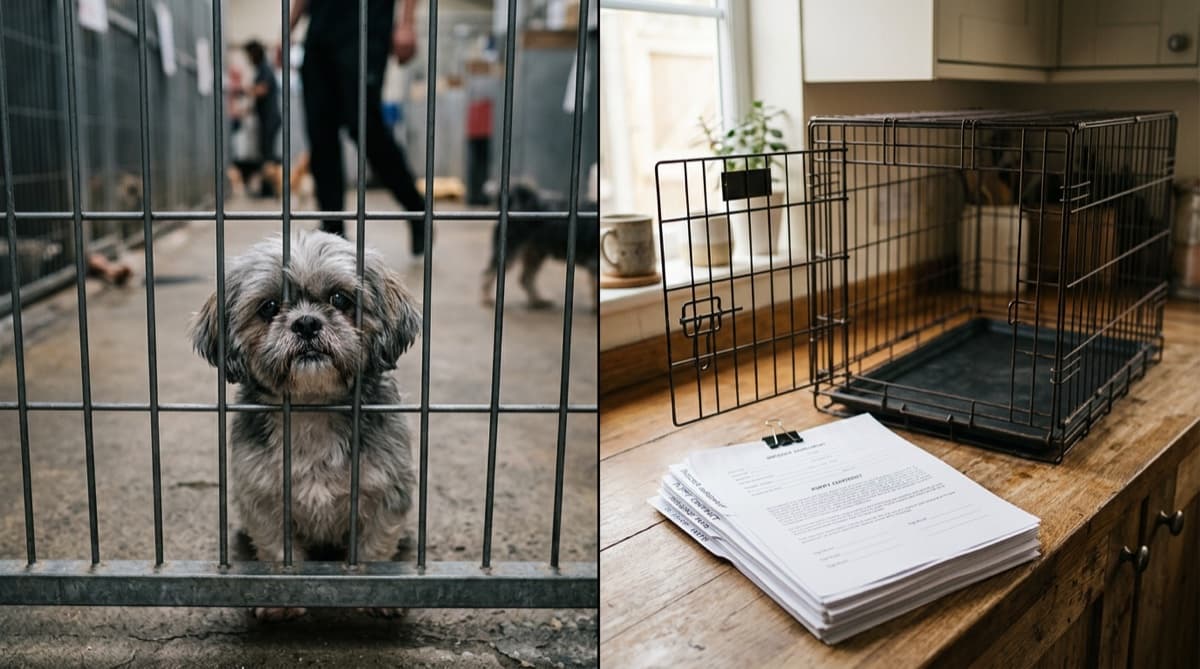 An adult Shih Tzu sitting calmly on a Calgary living room floor, illustrating the typical rescue Shih Tzu temperament after settling into a home