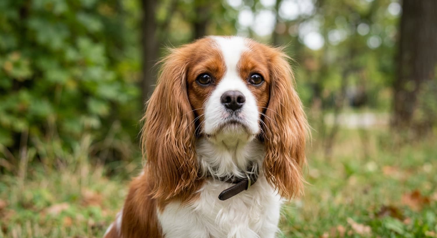 Close-up of a Cavalier King Charles Spaniel showing the long ears and expressive eyes