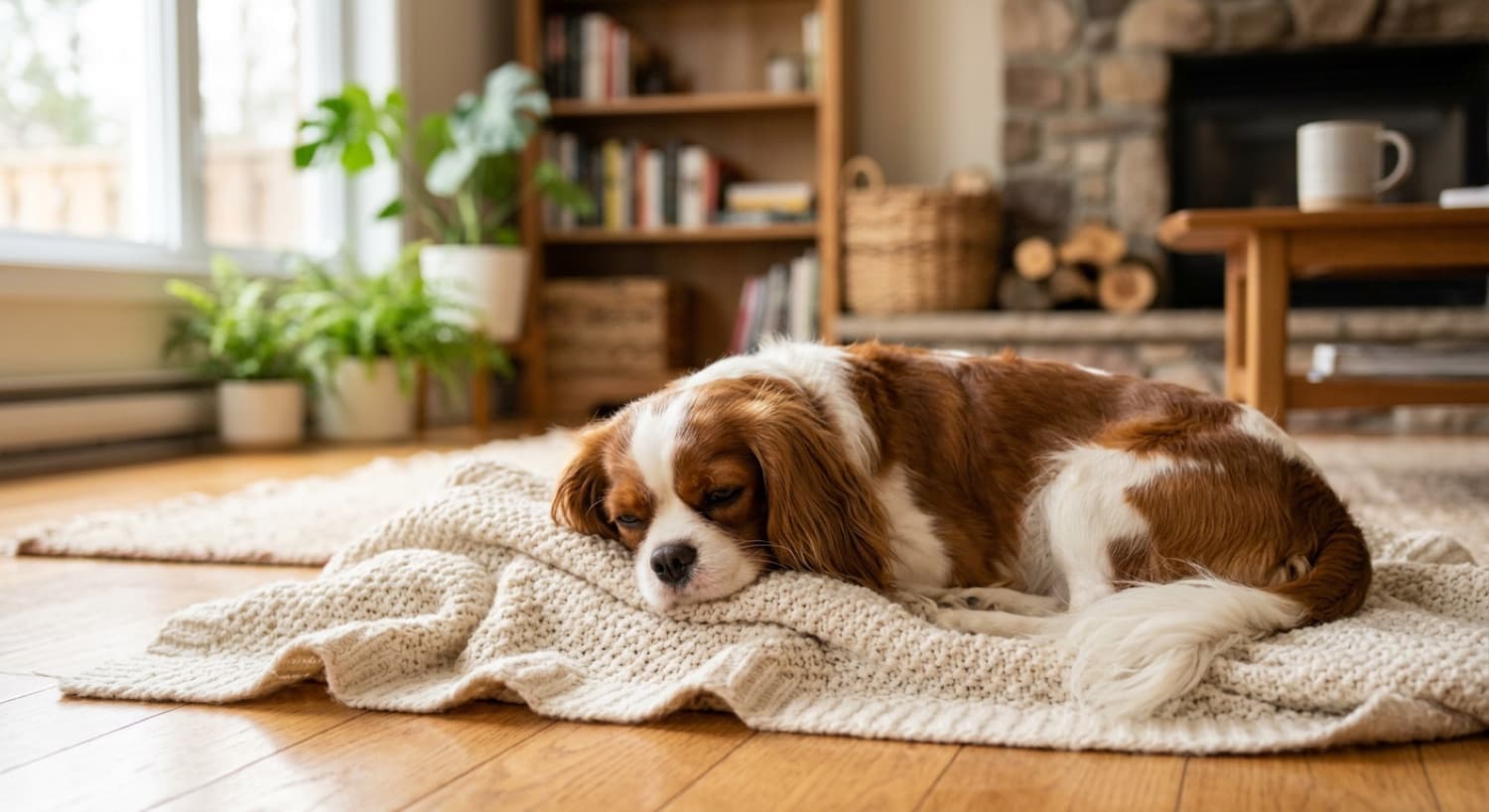 A Cavalier King Charles Spaniel resting calmly in an Ottawa home