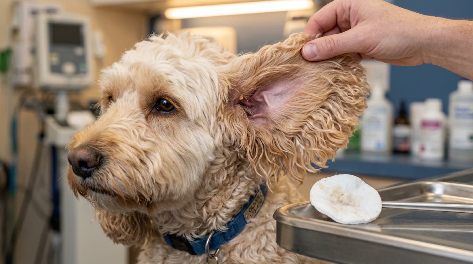 A Calgary Cockapoo owner brushing their fleece coated dog with a slicker brush on a winter morning, illustrating the daily 5 to 10 minute brushing routine that prevents matts and reduces professional groom cost