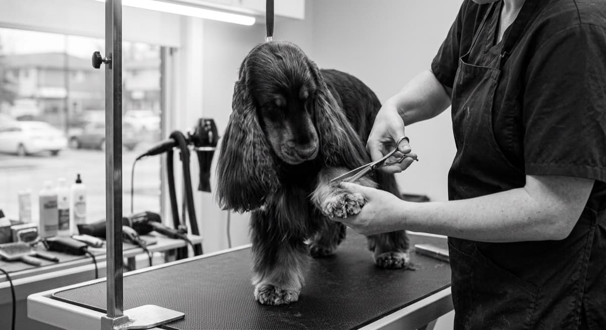 Calgary Cocker Spaniel in a fresh puppy cut after a professional grooming appointment, showing the practical coat length most owners pick by month six