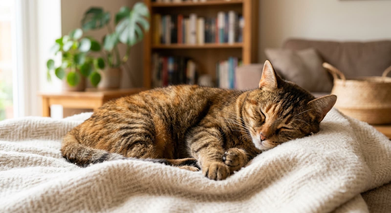 A healthy, content indoor cat resting in a bright Vancouver home