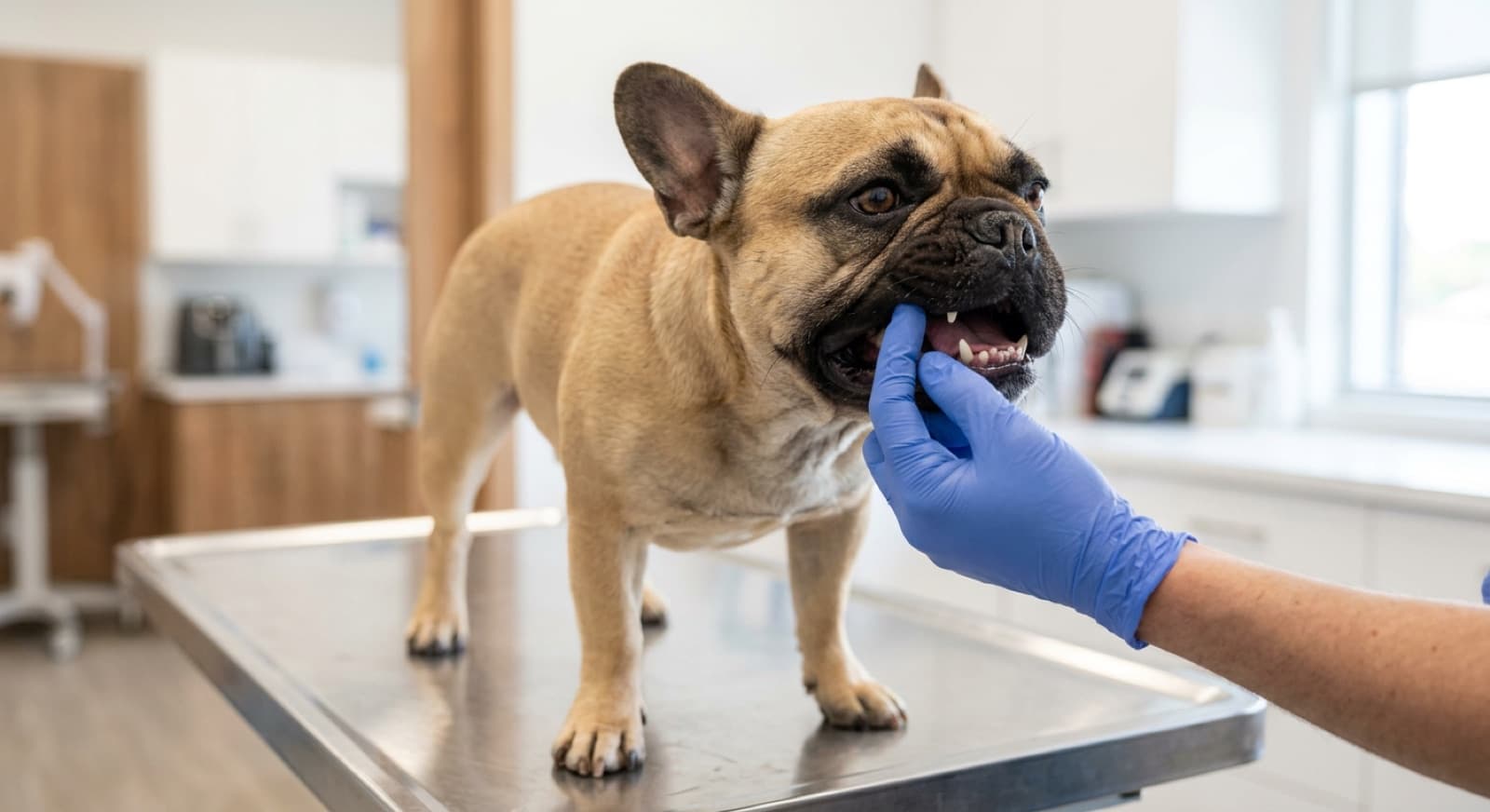 Calgary French Bulldog being carried with two-hand back-safe lift technique to protect against IVDD and BOAS strain