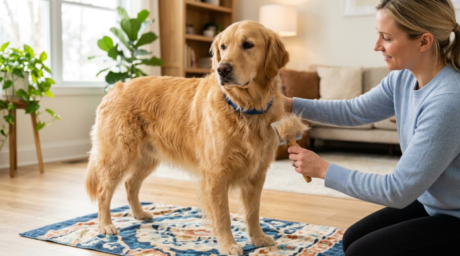 A Golden Retriever being groomed in Montreal