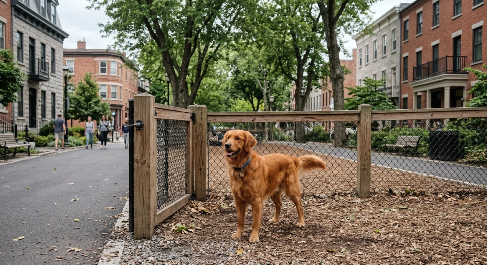 A dog at the small off-leash area in Jack Purcell Park in downtown Ottawa