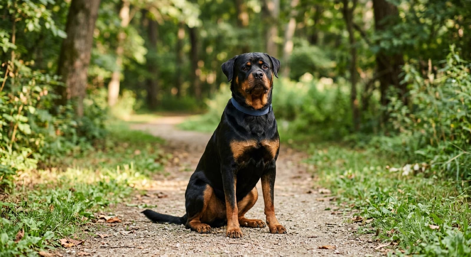 An adoptable Rottweiler on a leash in a Toronto park