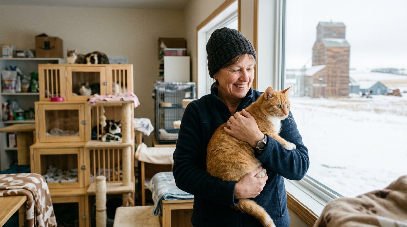 Rescue cat waiting for adoption at a shelter in Humboldt Saskatchewan
