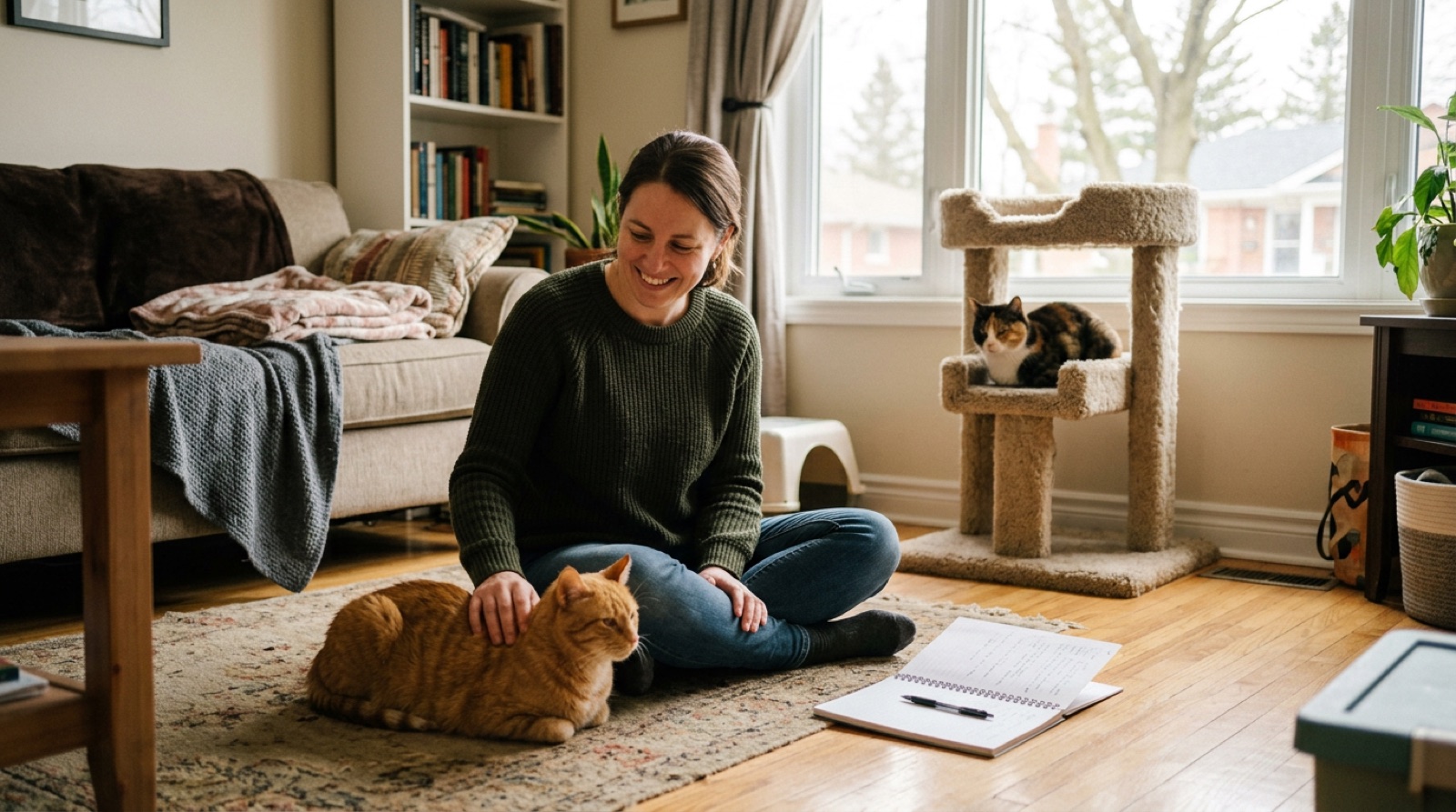 Volunteer holding an adoptable rescue cat at a Moncton New Brunswick shelter