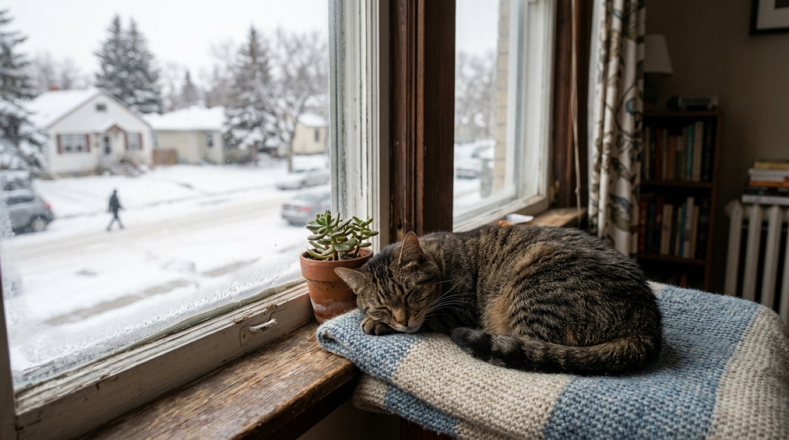 Adopted cat relaxing at home in Winnipeg