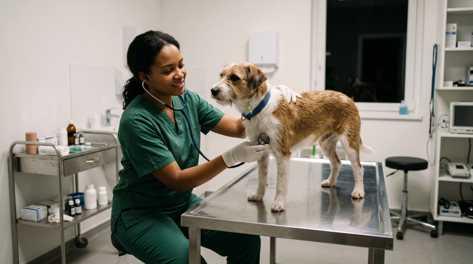 Veterinarian examining a dog during an urgent visit at a St. John's clinic