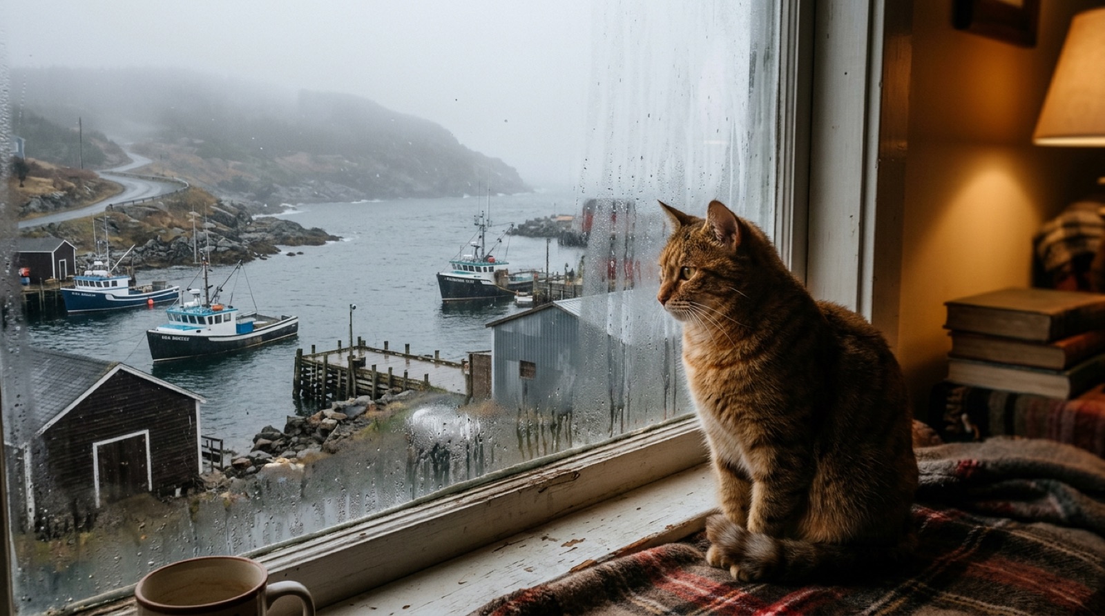 Cat watching the weather from a windowsill in Halifax