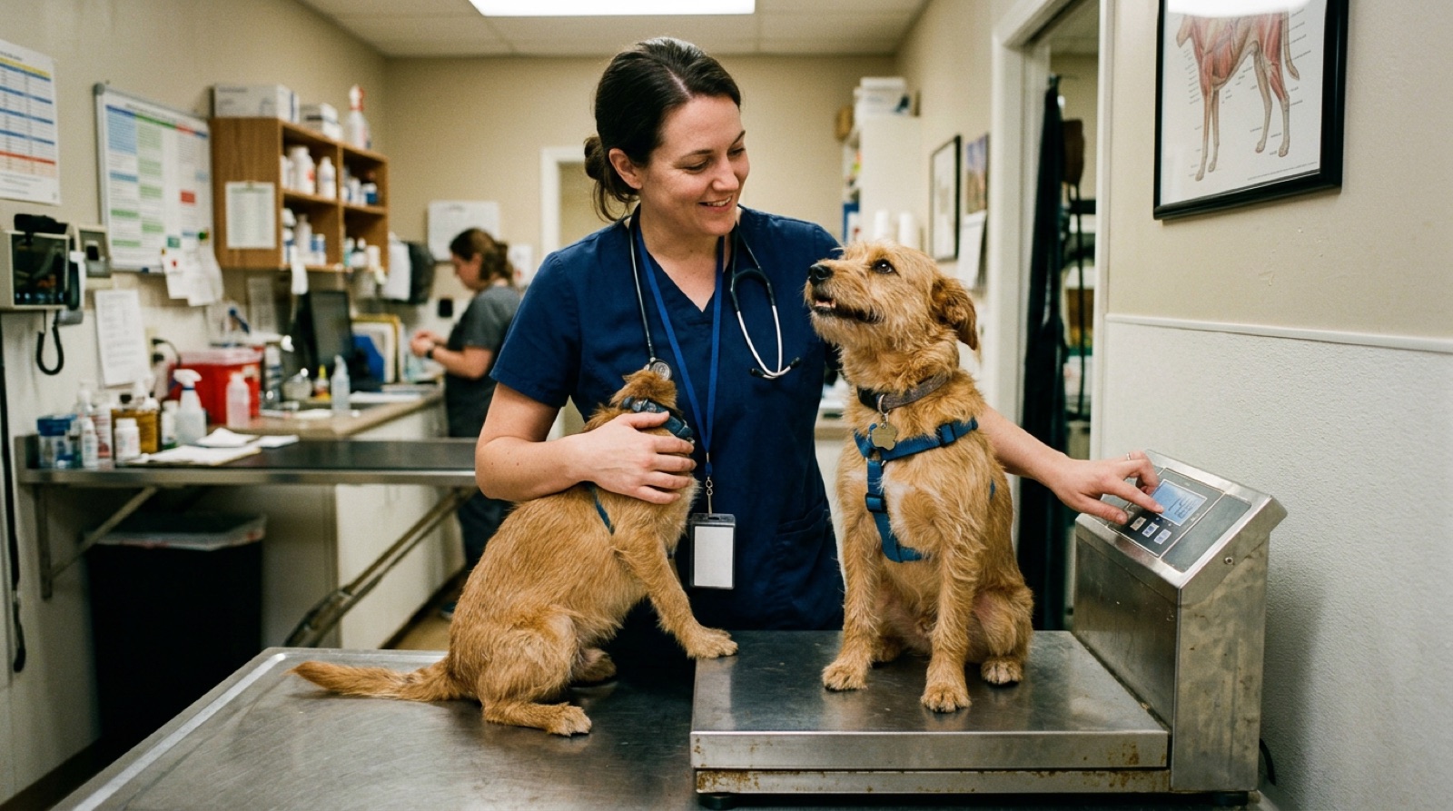 Veterinary technician checking a dog at an affordable Moncton community clinic