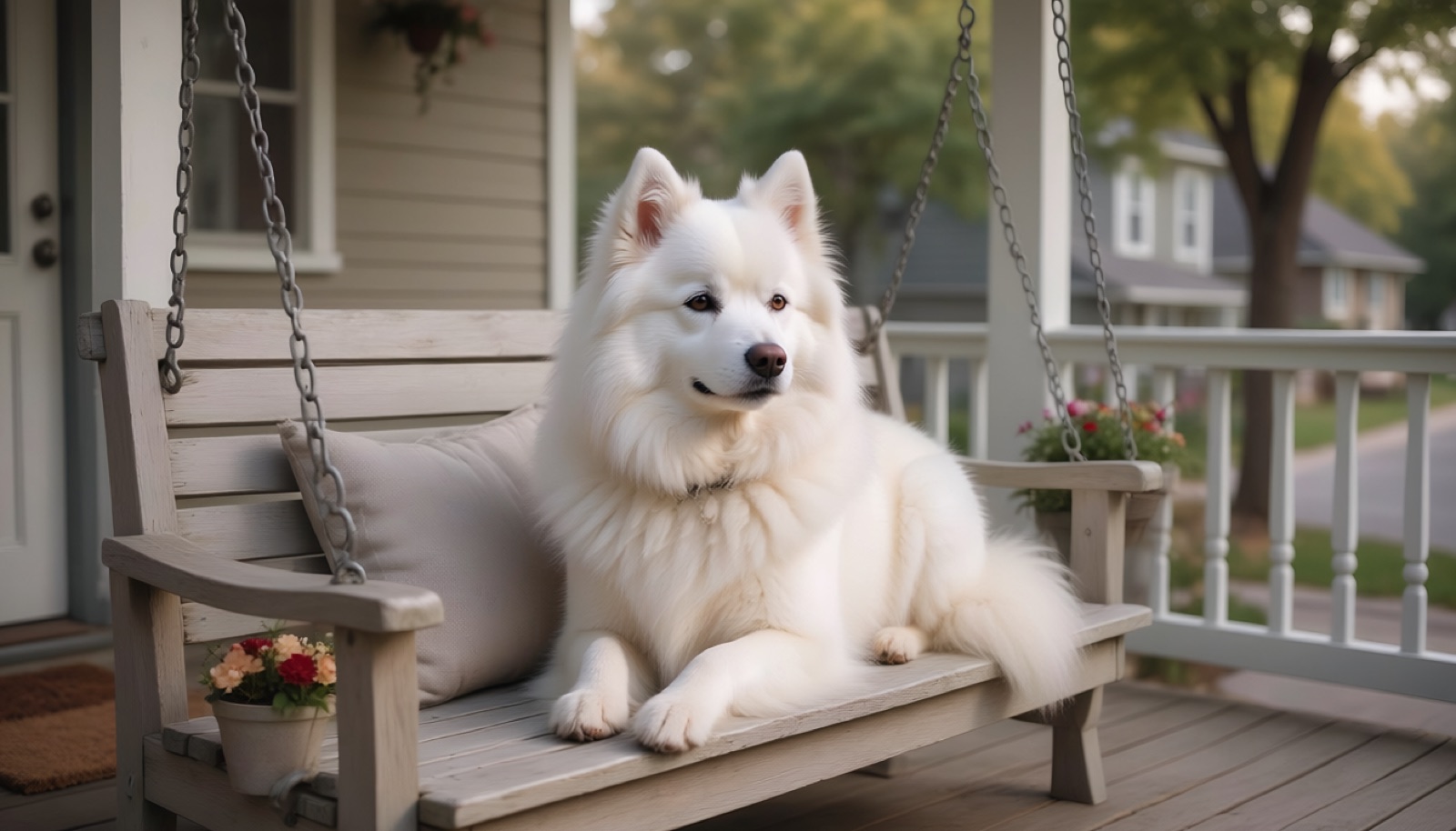 A American Eskimo Dog at home in Canada, waiting for a responsible rehoming match