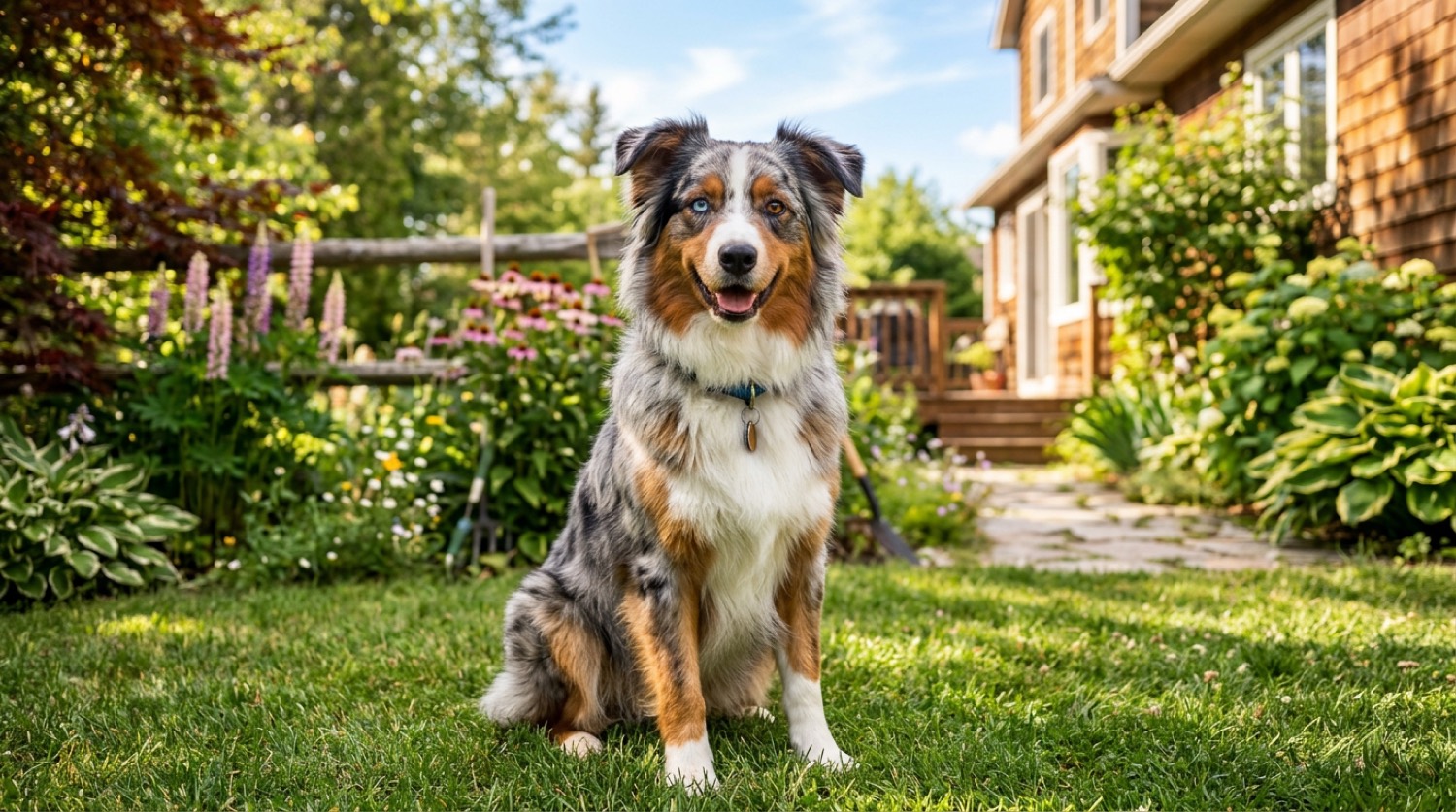 A Australian Shepherd at home in Canada, waiting for a responsible rehoming match