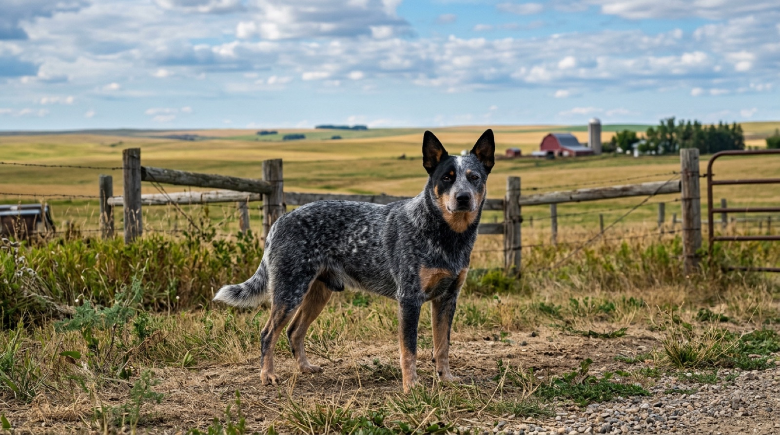 A Blue Heeler at home in Canada, waiting for a responsible rehoming match