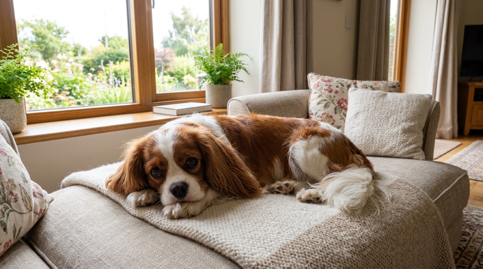 A Cavalier King Charles Spaniel at home in Canada, waiting for a responsible rehoming match