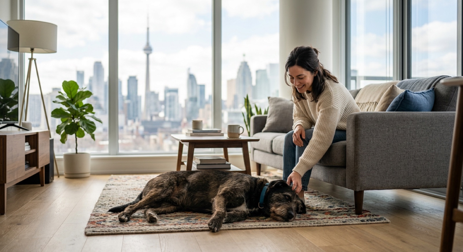 A dog at home in Toronto waiting for a responsible rehoming match