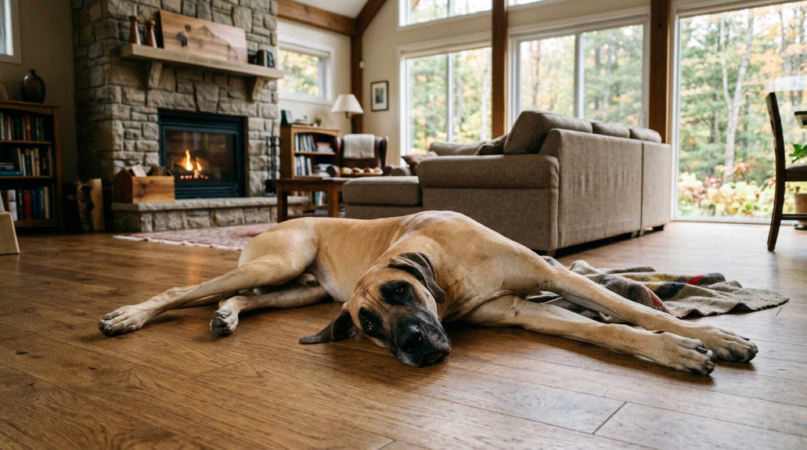 A Great Dane at home in Canada, waiting for a responsible rehoming match