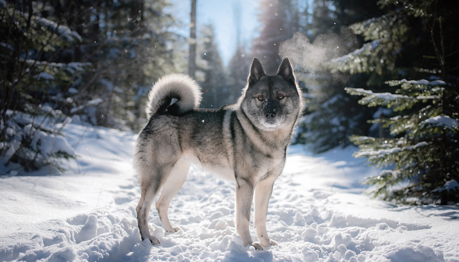 A Norwegian Elkhound at home in Canada, waiting for a responsible rehoming match