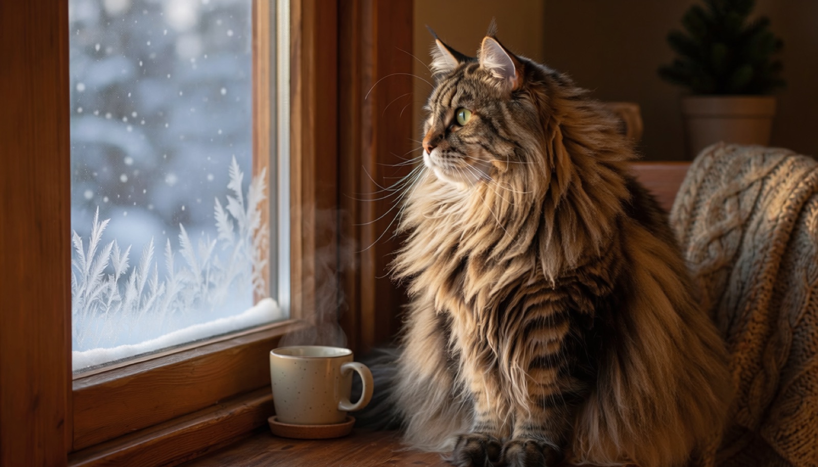 A Norwegian Forest Cat at home in Canada, waiting for a responsible rehoming match