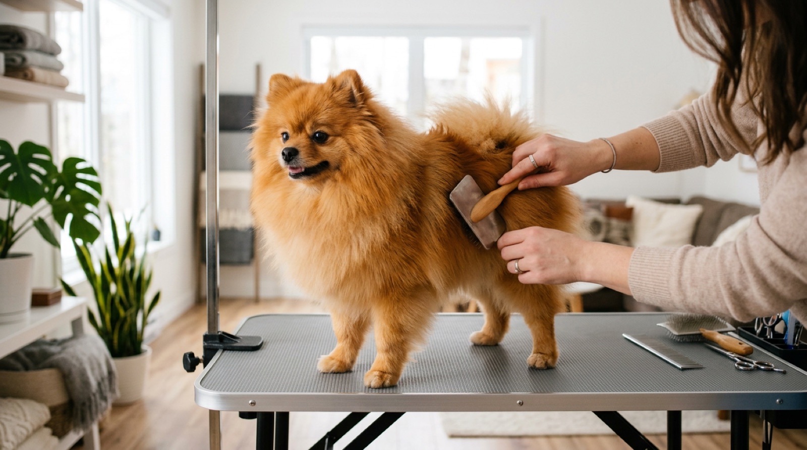 A Pomeranian at home in Canada, waiting for a responsible rehoming match