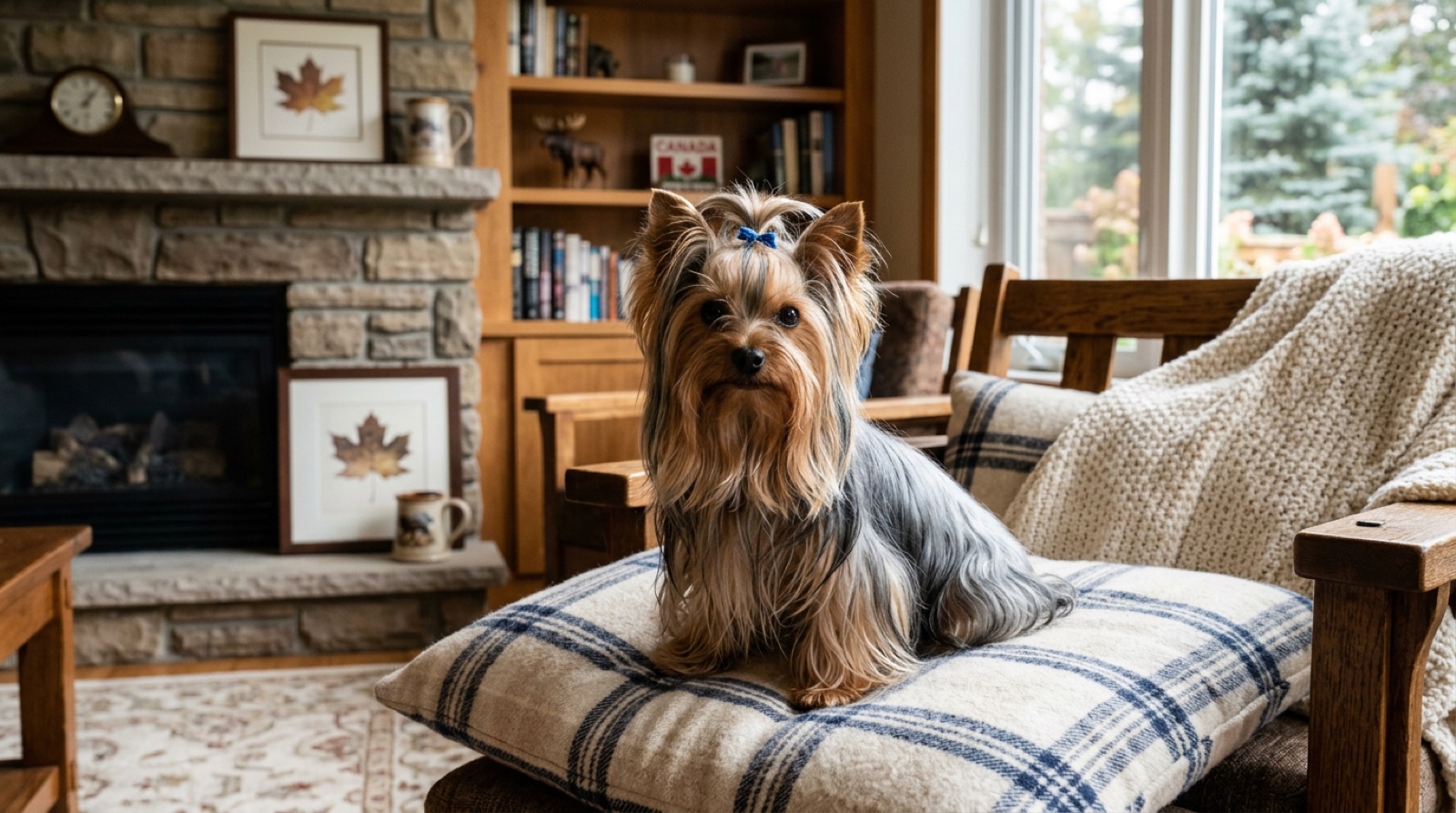A Yorkshire Terrier at home in Canada, waiting for a responsible rehoming match