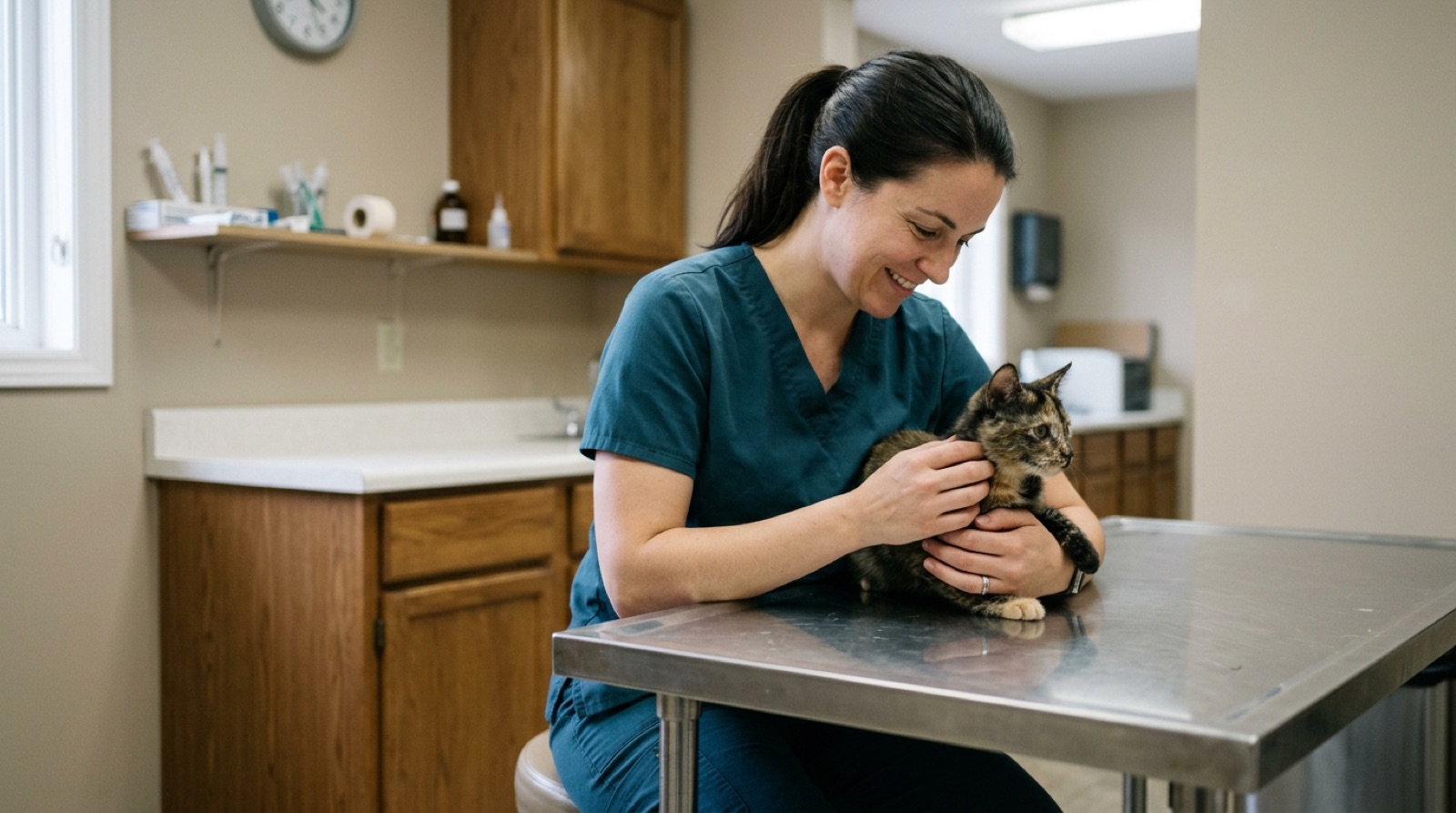 Cat resting quietly at home after spay surgery in Brandon Manitoba