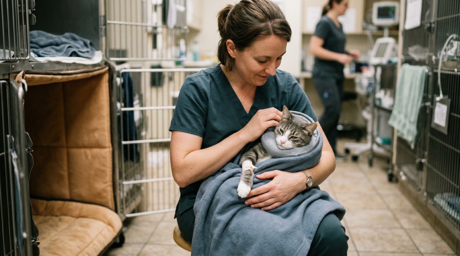 Cat resting comfortably after spay or neuter surgery at a Halifax clinic