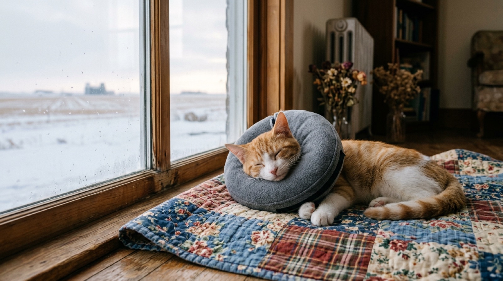 Cat recovering after spay or neuter surgery in a Humboldt Saskatchewan home