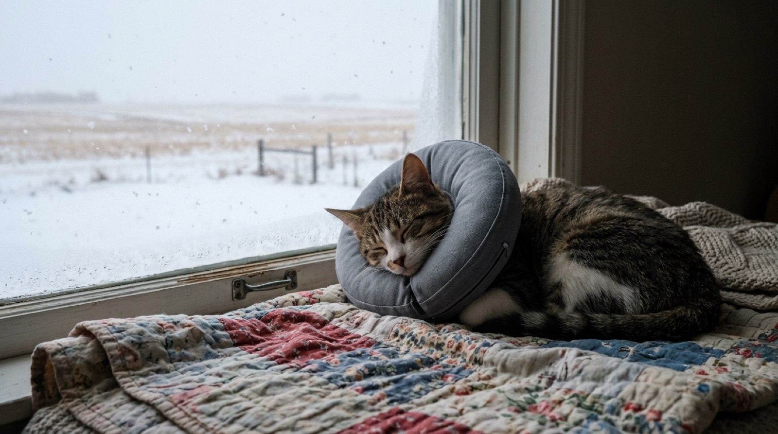Cat resting and recovering after spay or neuter surgery in a Swift Current Saskatchewan home