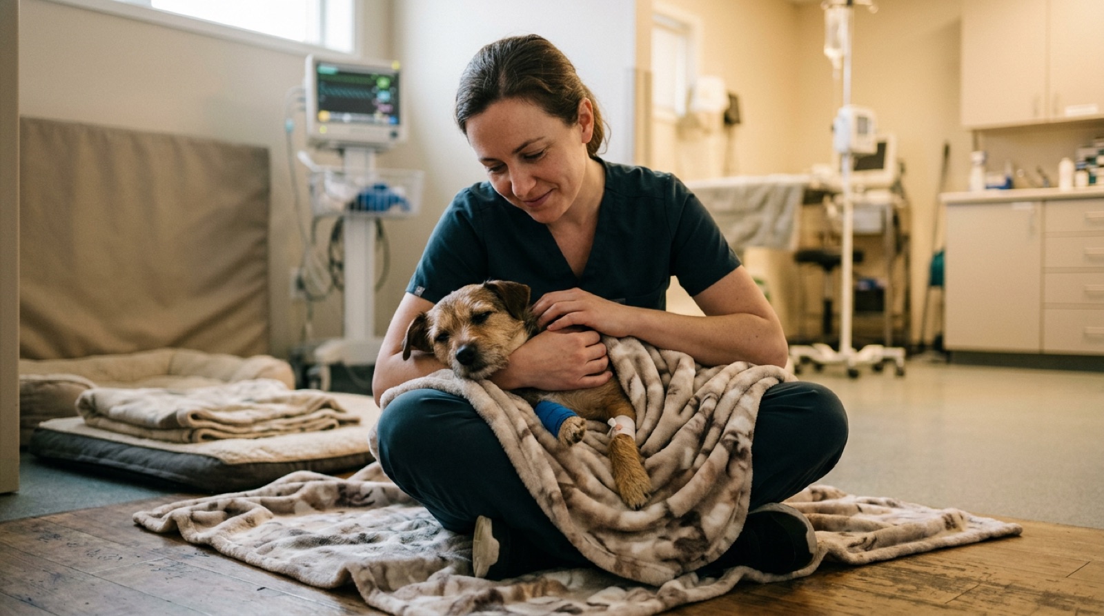 Dog resting comfortably after spay or neuter surgery at a Fredericton clinic