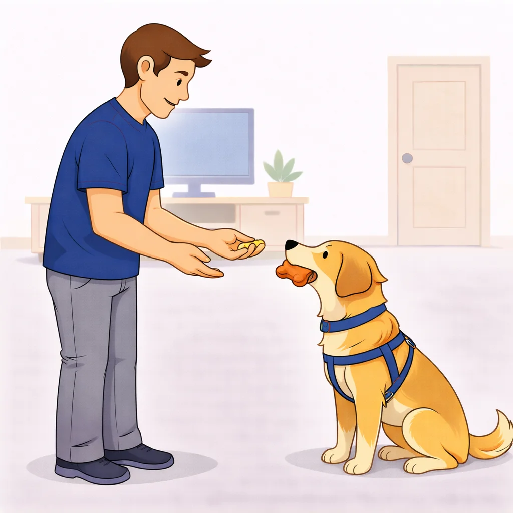 Person giving toy back to dog after a successful drop it trade