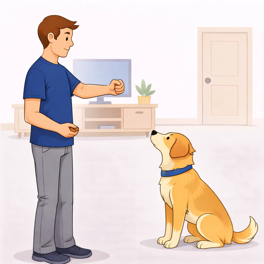 Person showing closed fist hand signal for the leave it command