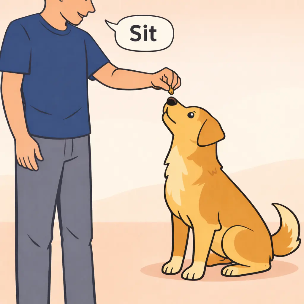 Dog training: Sit - Add the word "Sit"